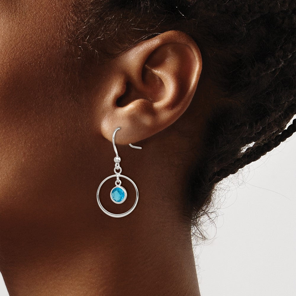 Sterling Silver Polished Blue Cz Circle Dangle Earrings