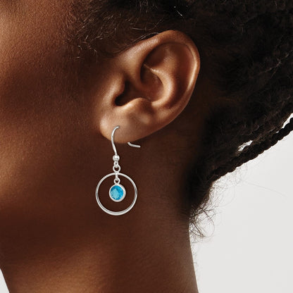 Sterling Silver Polished Blue Cz Circle Dangle Earrings