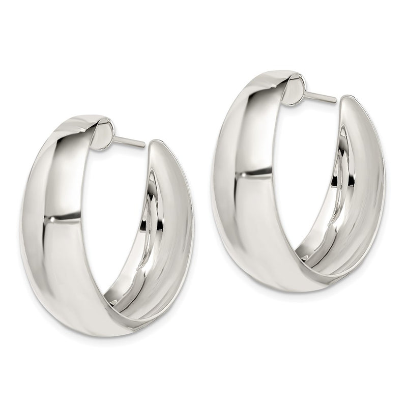 Sterling Silver Rhodium-Plated Fancy J-Hoop Post Earrings
