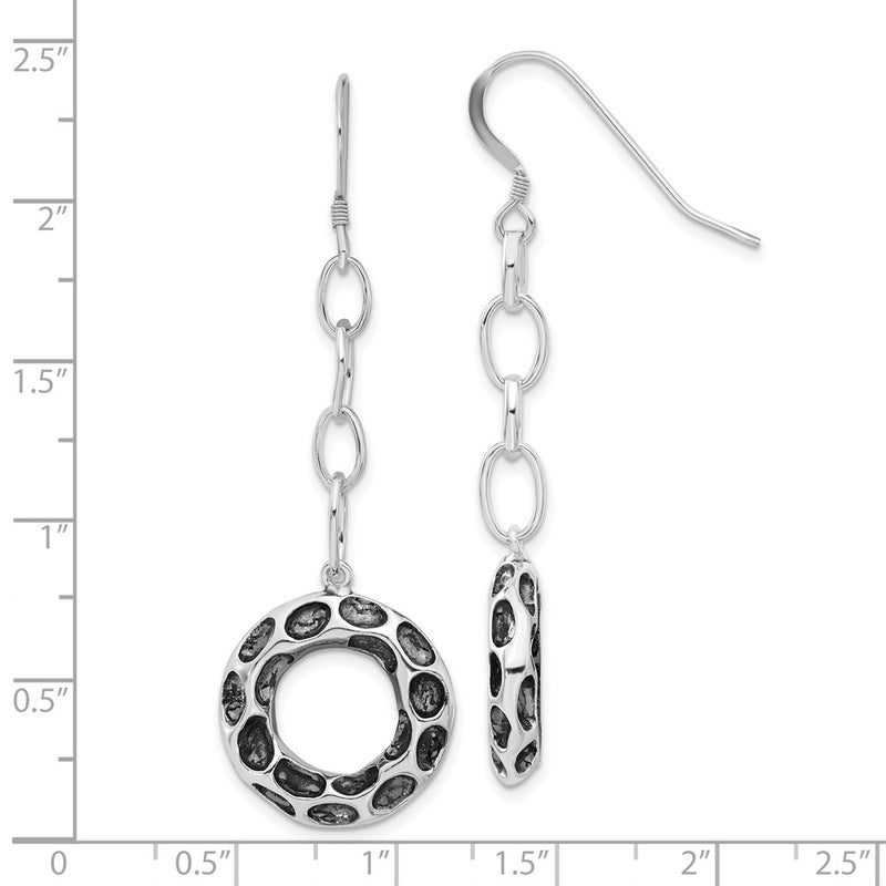 Sterling Silver Polished & Antiqued Fancy Circle Dangle Earrings