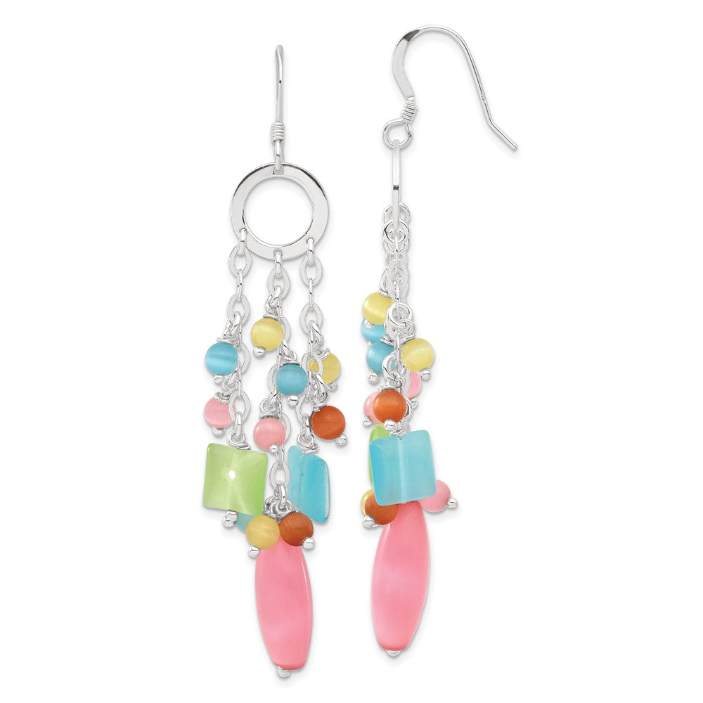 Sterling Silver Multi-Color Stone Dangle Earrings