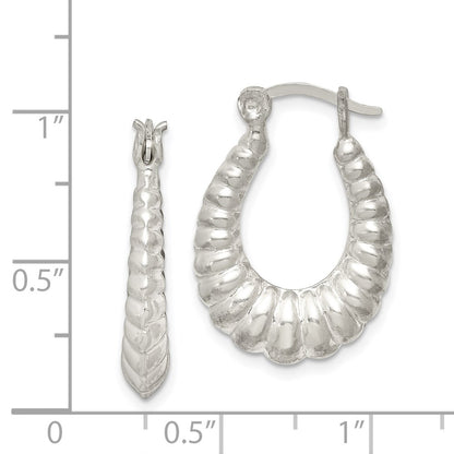 Sterling Silver Polished Shrimp Oval Hoop Earrings