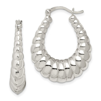 Sterling Silver Rhodium-Plated Polished Shrimp Oval Hoop Earrings