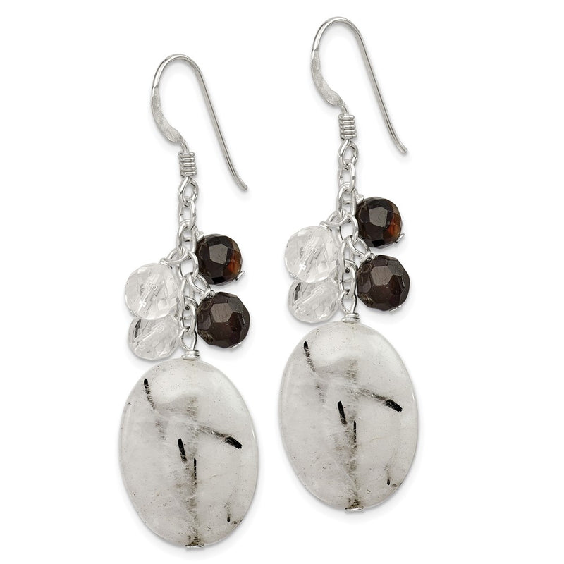 Sterling Silver Black Agate/Crystal/Tourmalinated Quartz Earrings