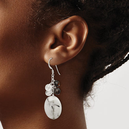 Sterling Silver Black Agate/Crystal/Tourmalinated Quartz Earrings