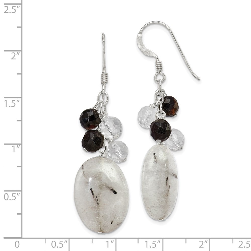 Sterling Silver Black Agate/Crystal/Tourmalinated Quartz Earrings