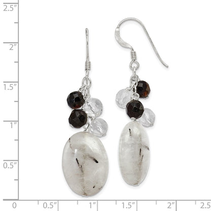 Sterling Silver Black Agate/Crystal/Tourmalinated Quartz Earrings