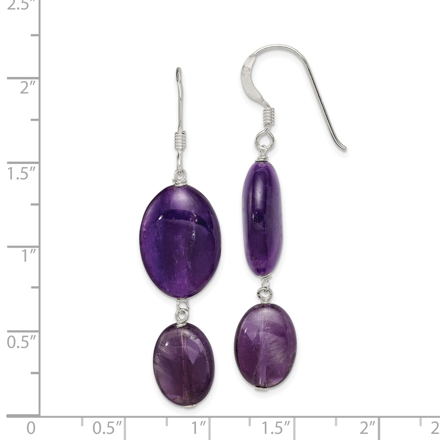 Sterling Silver Amethyst And Dark Purple Jade Earrings