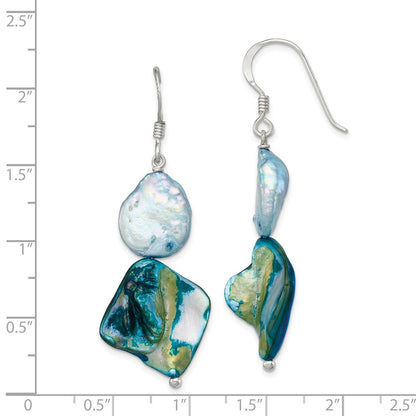 Sterling Silver Polished Blue Mop & White Fwc Pearl Dangle Earrings