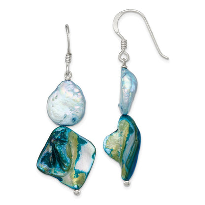 Sterling Silver Polished Blue Mop & White Fwc Pearl Dangle Earrings