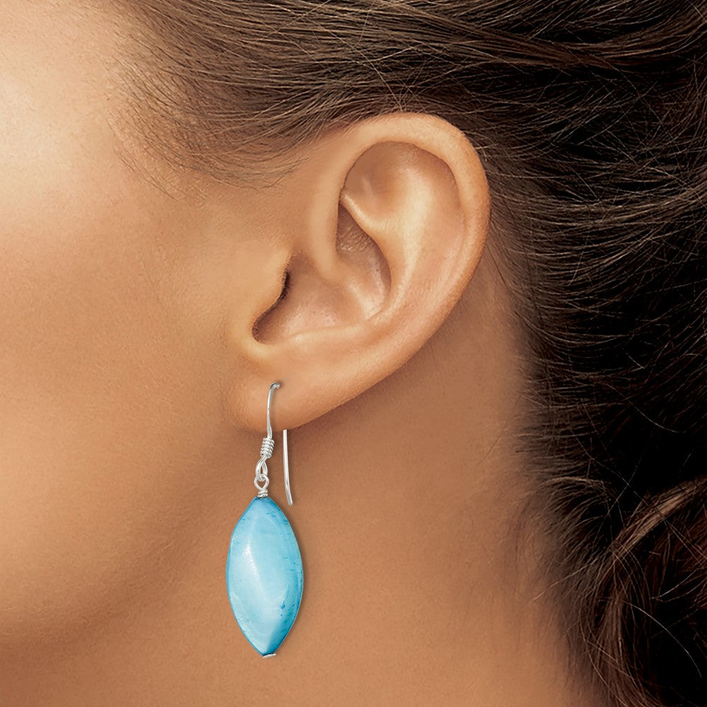 Sterling Silver Polished Blue Mother Of Pearl Marquise Dangle Earrings