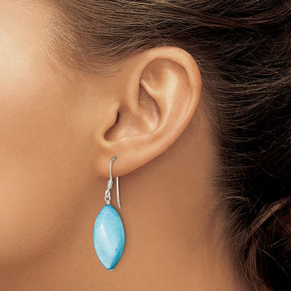 Sterling Silver Polished Blue Mother Of Pearl Marquise Dangle Earrings