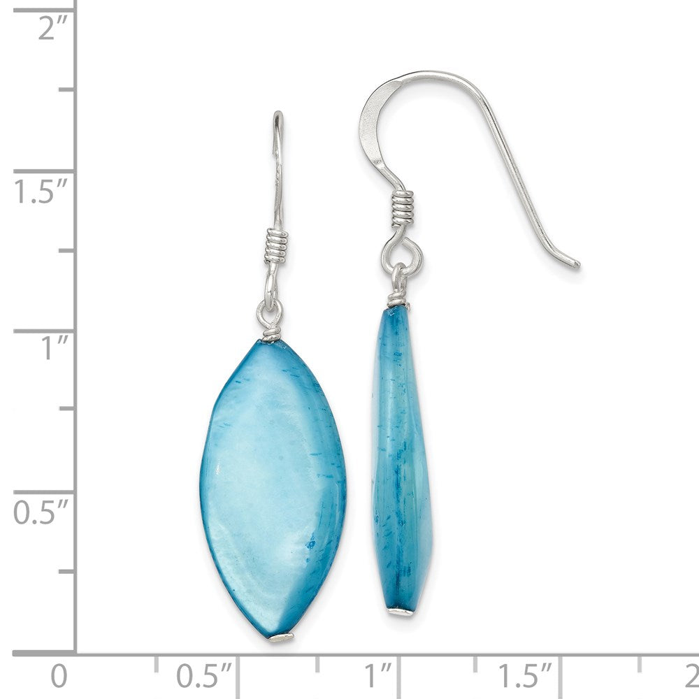Sterling Silver Polished Blue Mother Of Pearl Marquise Dangle Earrings