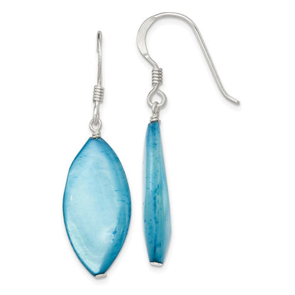Sterling Silver Polished Blue Mother Of Pearl Marquise Dangle Earrings