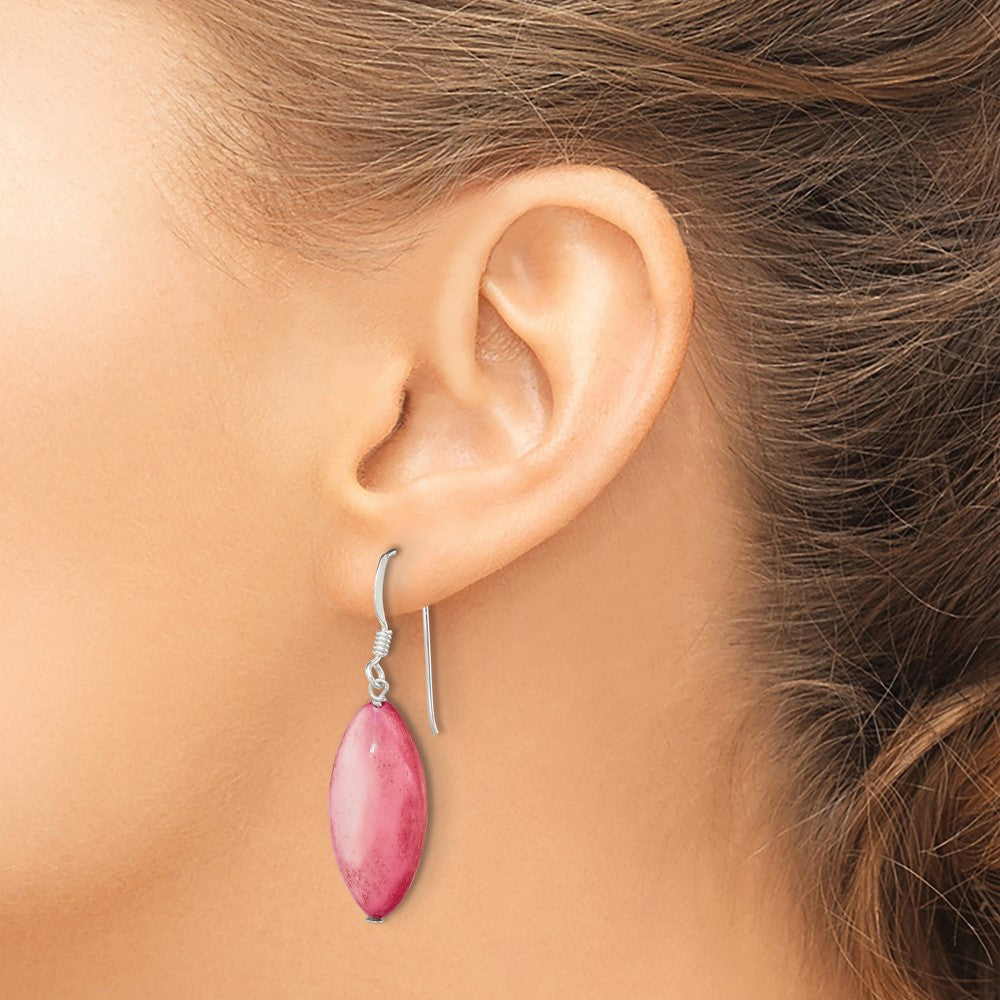 Sterling Silver Polished Pink Mother Of Pearl Marquise Dangle Earrings