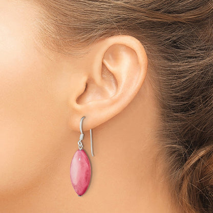 Sterling Silver Polished Pink Mother Of Pearl Marquise Dangle Earrings