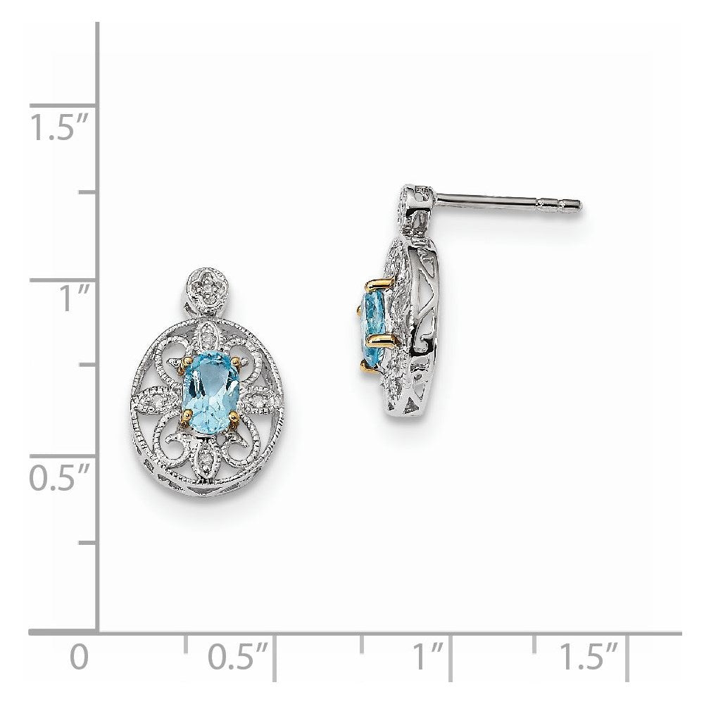 Sterling Silver & 14K Sky Blue Topaz& Diamond Earrings