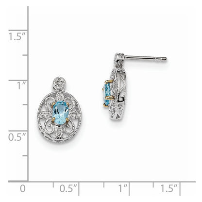 Sterling Silver & 14K Sky Blue Topaz& Diamond Earrings