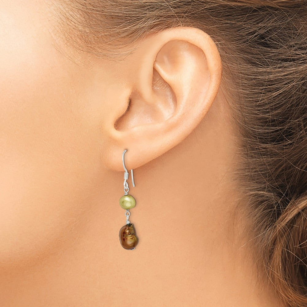 Sterling Silver Polished Champagne & Copper Fwc Pearl Dangle Earrings