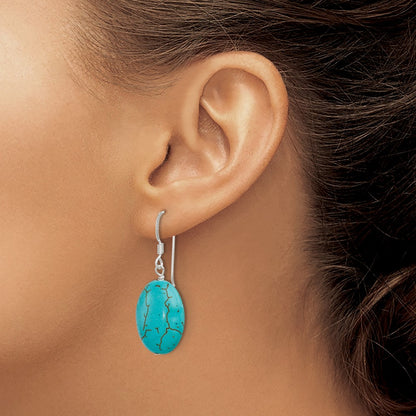 Sterling Silver Polished Dyed Blue Howlite Oval Dangle Earrings