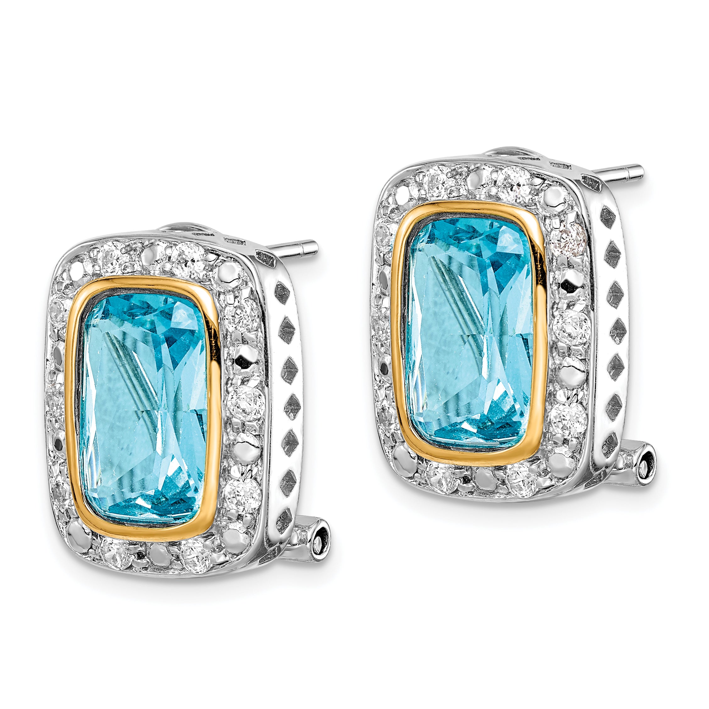 Sterling Silver Flash Gold-Plated Cz Omega Back Earrings