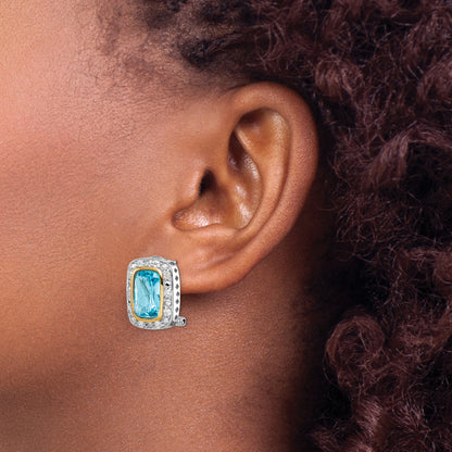 Sterling Silver Flash Gold-Plated Cz Omega Back Earrings