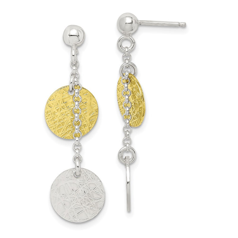 Sterling Silver W/ Yellow Vermeil Polished & Textured Circle Dangle Earring