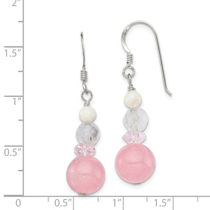 Sterling Silver Polished Pink Crystal, Jade & Mother Of Pearl Dangle Earrin