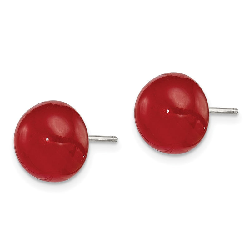 Sterling Silver Rhod-Pltd 10-11mm Carnelian Button Post Earrings