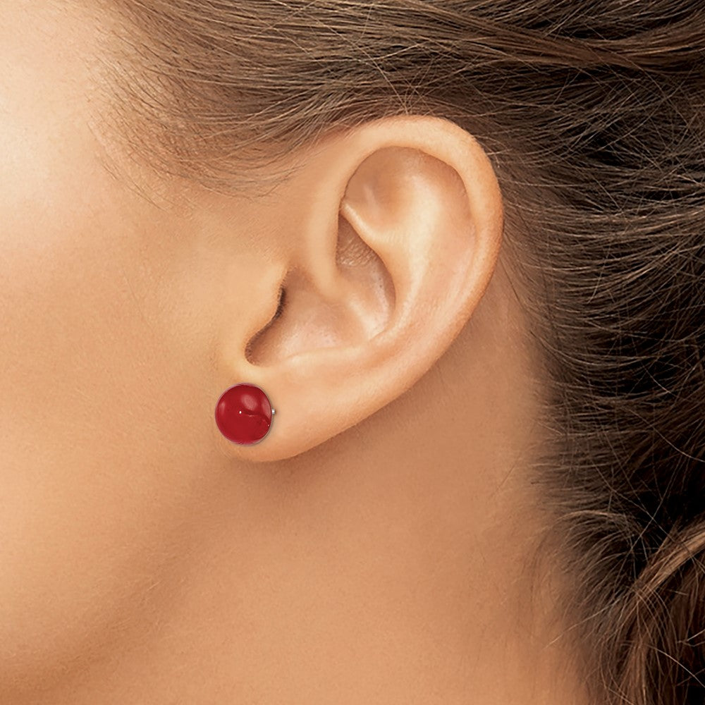 Sterling Silver Rhod-Pltd 10-11mm Carnelian Button Post Earrings