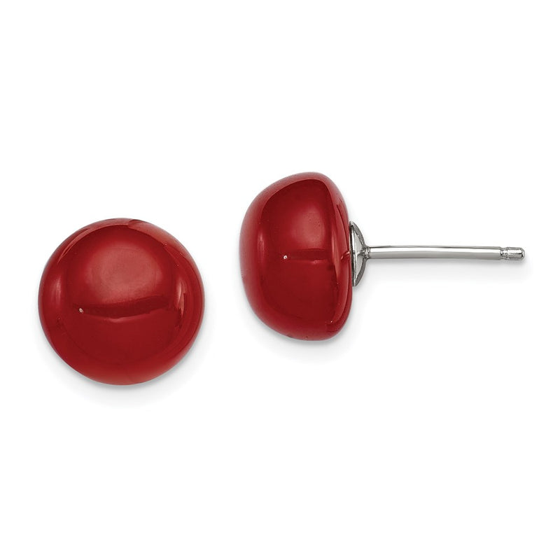 Sterling Silver Rhod-Pltd 10-11mm Carnelian Button Post Earrings