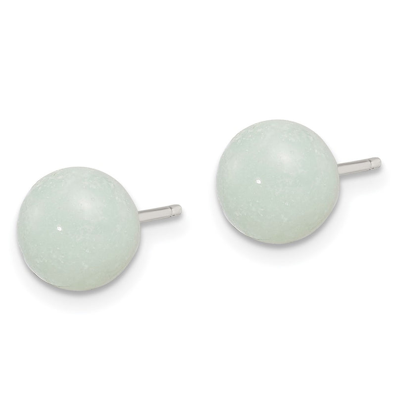 Sterling Silver Rhod-Pltd 8-8.5mm Button Amazonite Post Earrings