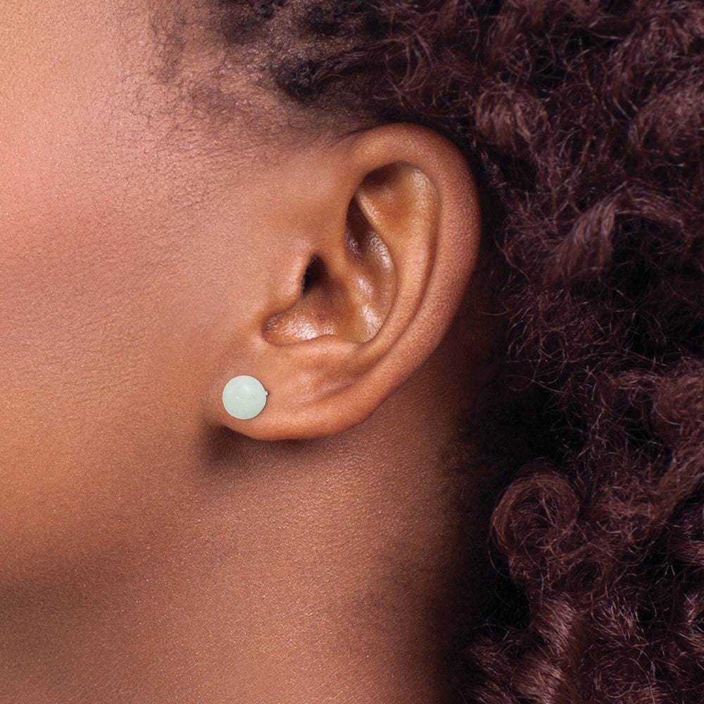 Sterling Silver Rhod-Pltd 8-8.5mm Button Amazonite Post Earrings