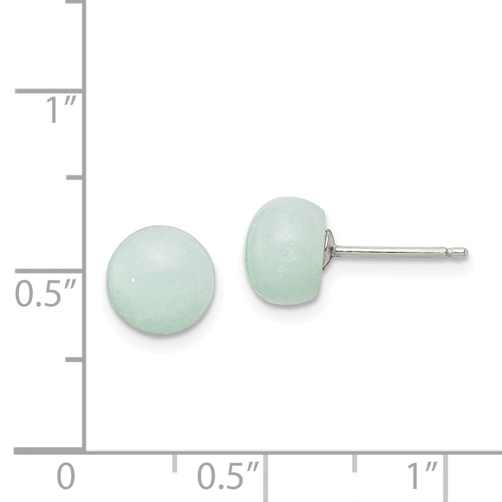 Sterling Silver Rhod-Pltd 8-8.5mm Button Amazonite Post Earrings