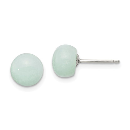 Sterling Silver Rhod-Pltd 8-8.5mm Button Amazonite Post Earrings