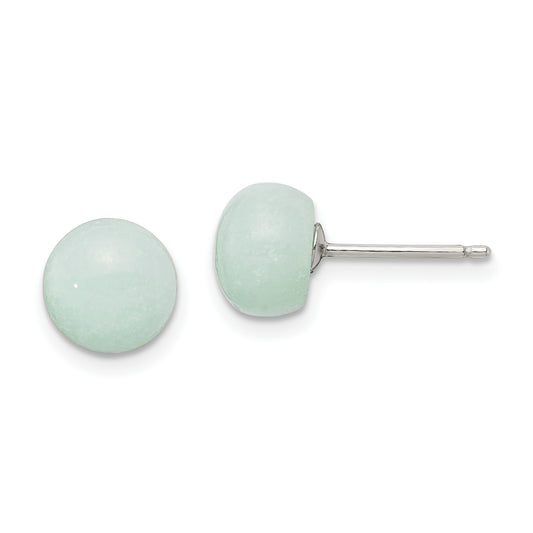 Sterling Silver Rhod-Pltd 8-8.5mm Button Amazonite Post Earrings