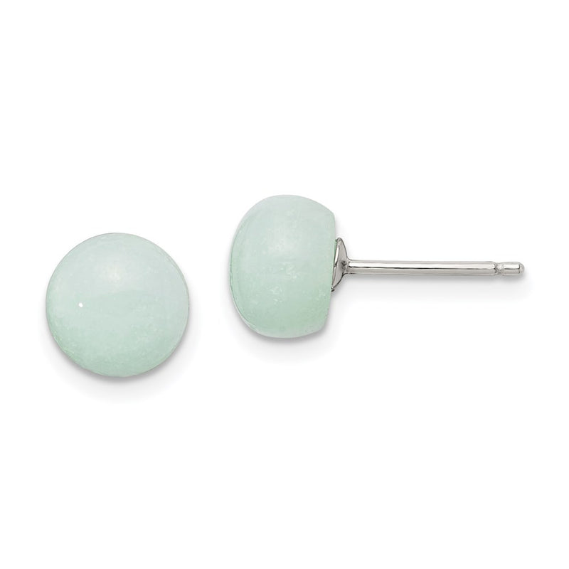 Sterling Silver Rhod-Pltd 8-8.5mm Button Amazonite Post Earrings