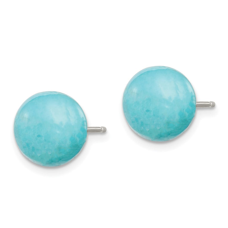 Sterling Silver Rhod-Pltd 10-10.5mm Button Turquoise Post Earrings