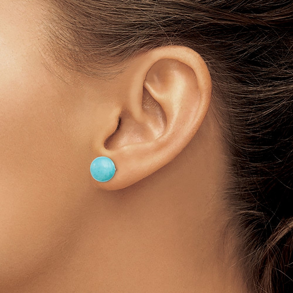 Sterling Silver Rhod-Pltd 10-10.5mm Button Turquoise Post Earrings
