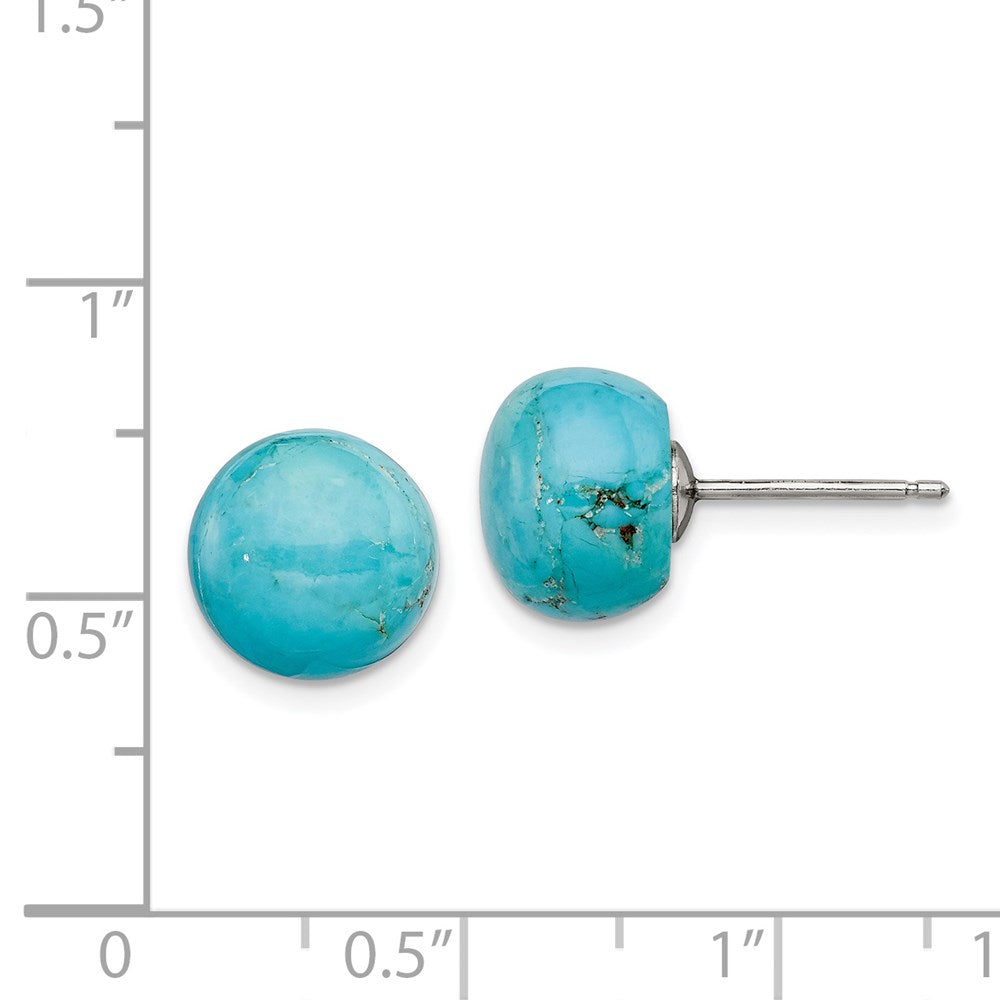 Sterling Silver Rhod-Pltd 10-10.5mm Button Turquoise Post Earrings