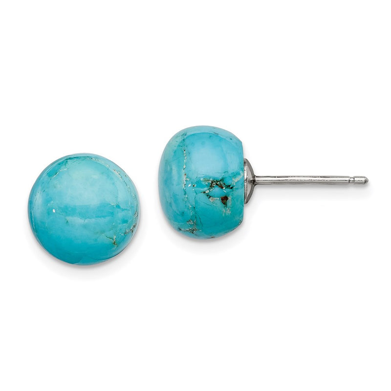Sterling Silver Rhod-Pltd 10-10.5mm Button Turquoise Post Earrings