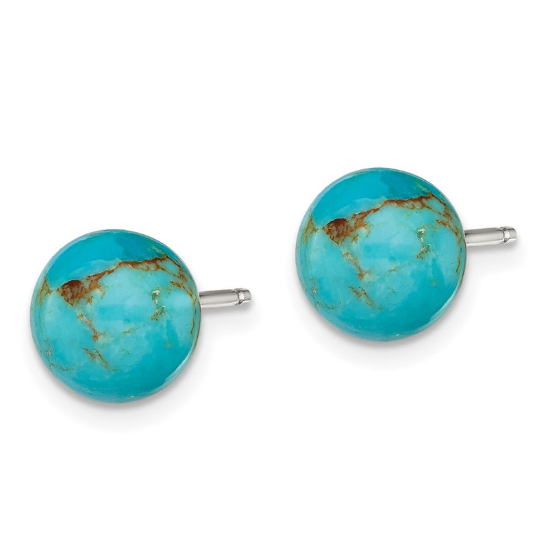 Sterling Silver Rhod-Pltd 8-8.5mm Button Turquoise Post Earrings
