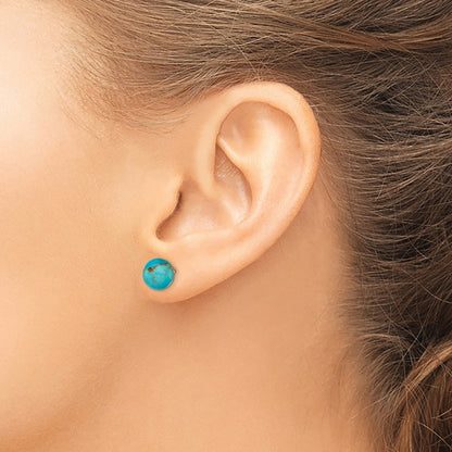 Sterling Silver Rhod-Pltd 8-8.5mm Button Turquoise Post Earrings