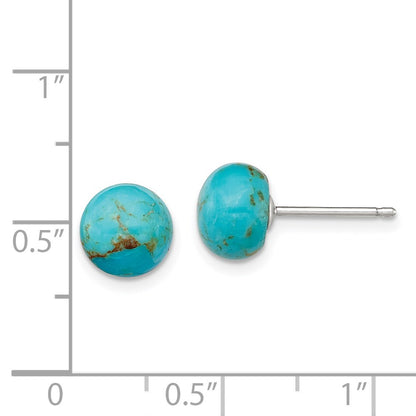 Sterling Silver Rhod-Pltd 8-8.5mm Button Turquoise Post Earrings