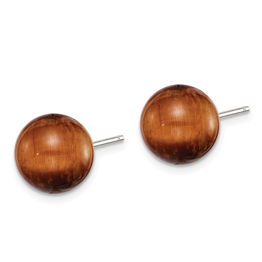 Sterling Silver Rhod-Pltd 10mm Tiger'S Eye Round Post Earrings