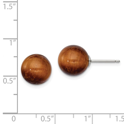 Sterling Silver Rhod-Pltd 10mm Tiger'S Eye Round Post Earrings