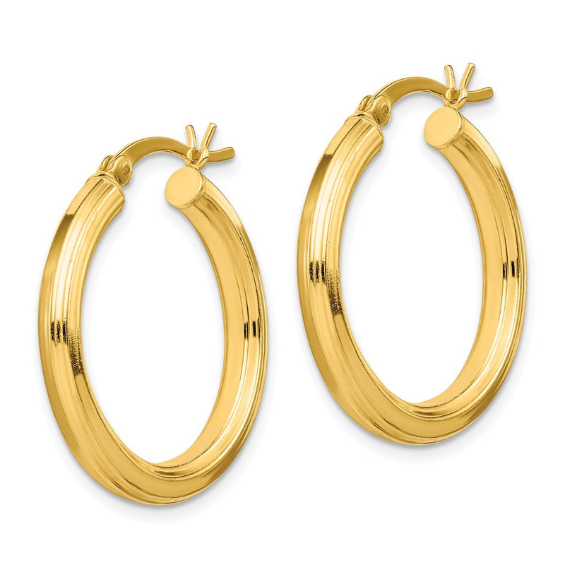Sterling Silver Gold-Flashed 3X25mm Grooved Hoop Earrings