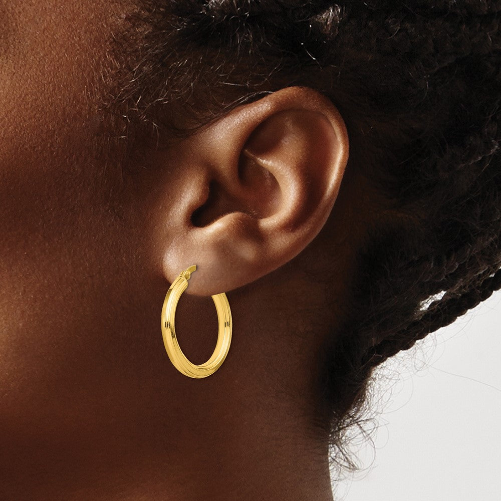 Sterling Silver Gold-Flashed 3X25mm Grooved Hoop Earrings