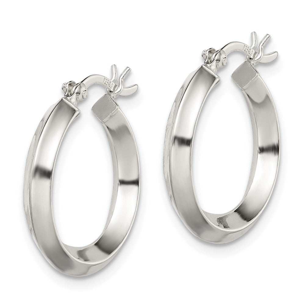 Sterling Silver Polished 3X20mm Knife Edge Round Hoop Earrings