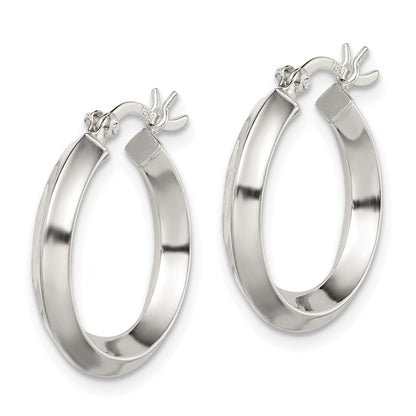 Sterling Silver Polished 3X20mm Knife Edge Round Hoop Earrings